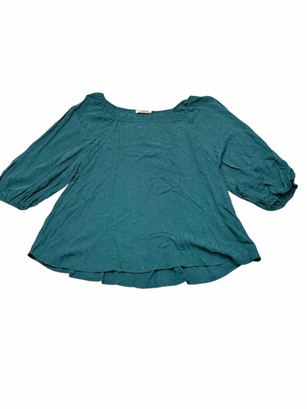 Emerald Green Damask Puff Sleeve Blouse Womens XL Top NEW $37 Square Neck Floral